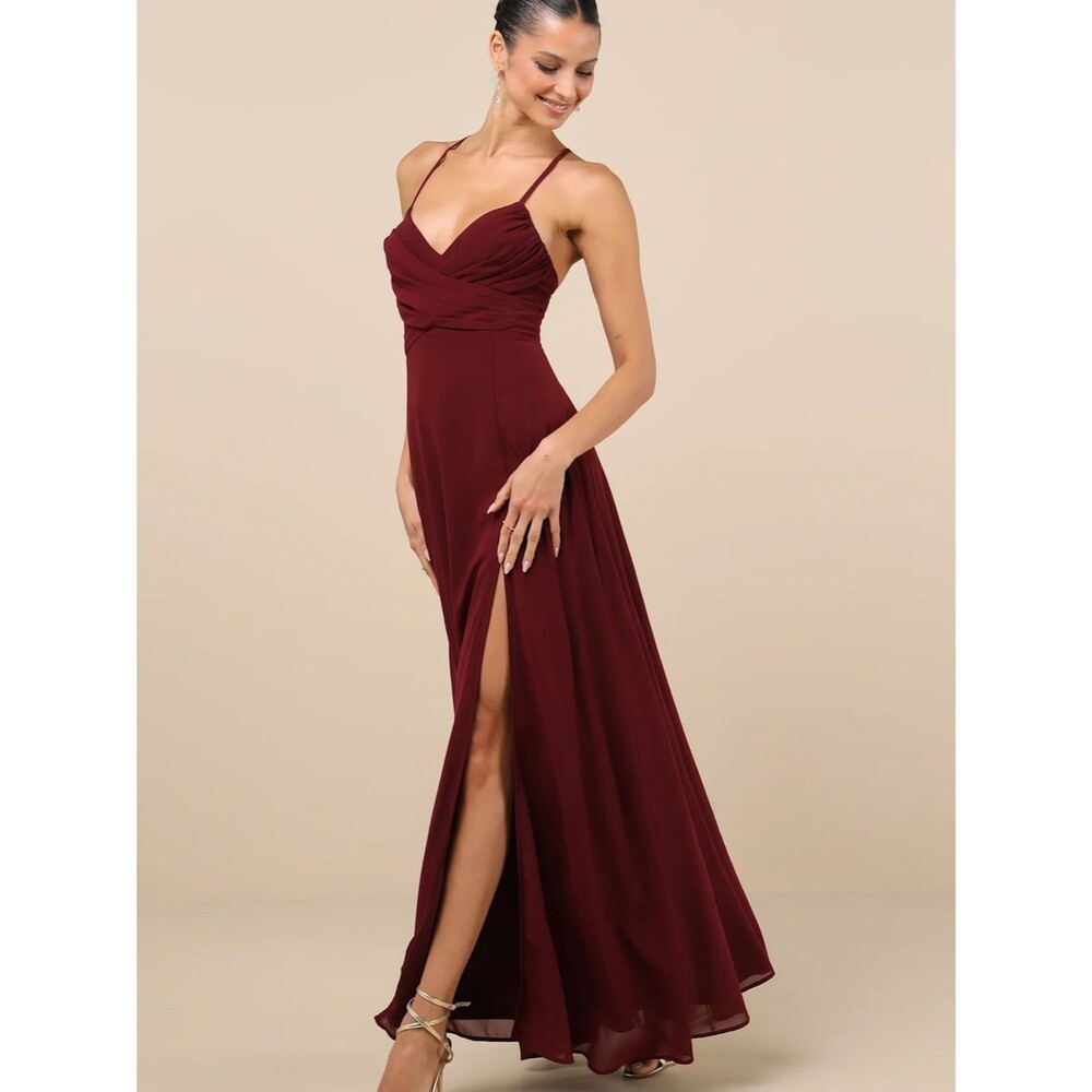 Lulus Event Ready Burgundy Backless Lace-Up Maxi Dress Size small